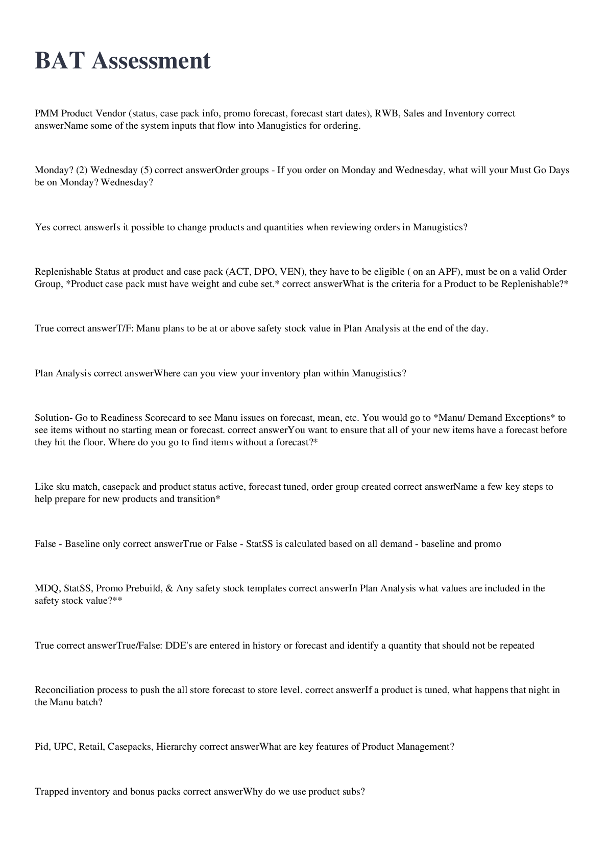 Preview image for BAT Assessment  2022/2023 with 100% correct answers